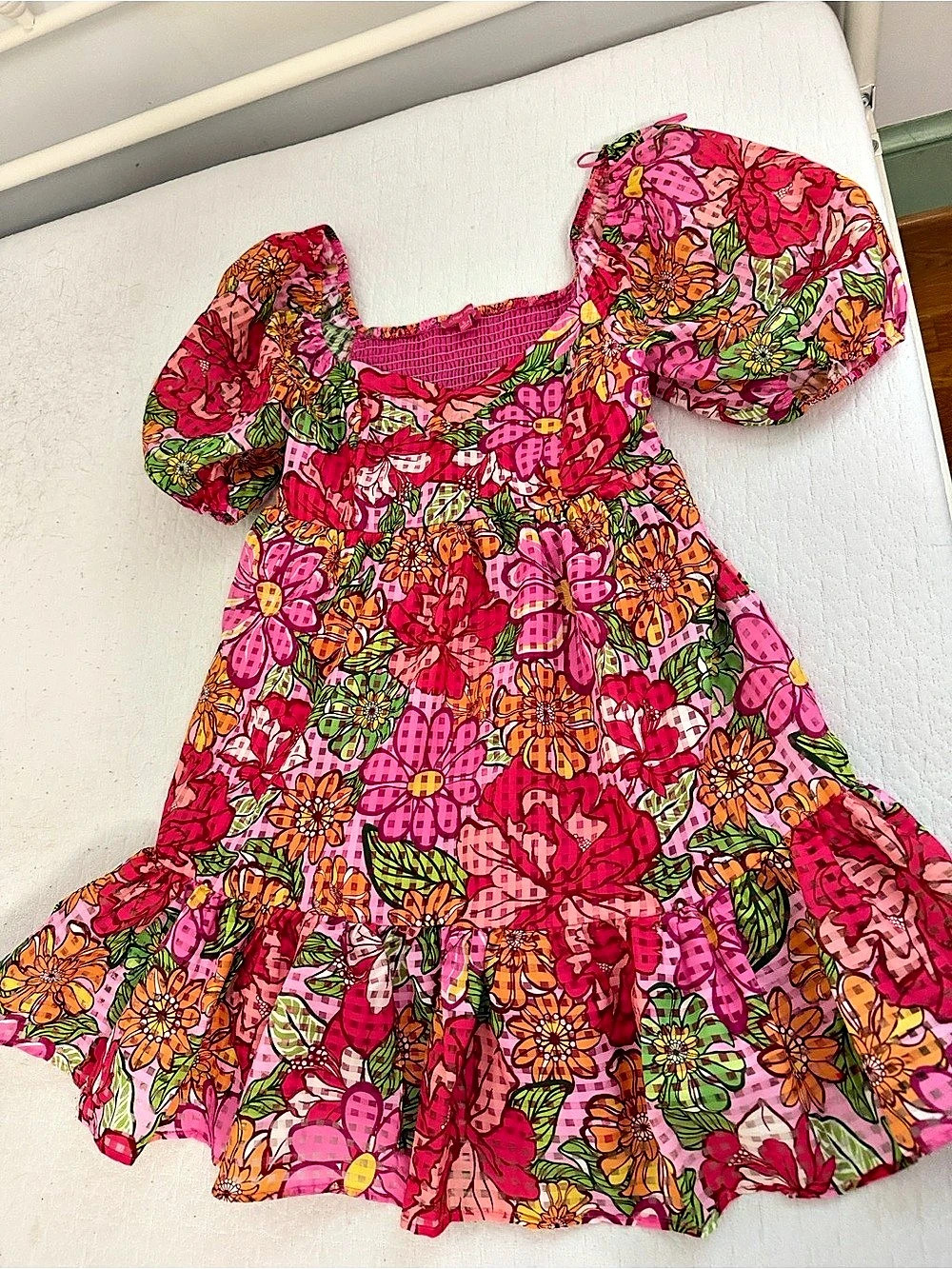 Flying Tomato Floral Mini Dress in Pink & Green Large Like New